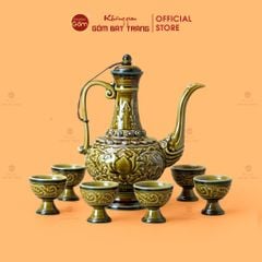 Bộ Bình Rượu Khắc Nổi Hoa Sen Nền Cổ