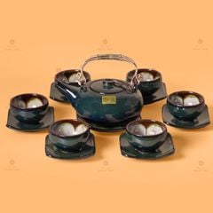 Bộ Ấm Chén Giang Tây Men Xanh Ngọc Hỏa Biến Lòng Hoa