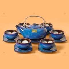 Bộ Ấm Chén Giang Tây Lòng Hoa Men Xanh Hỏa Biến