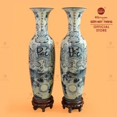 Lộc Bình 1M6 Men Chàm Cổ Vẽ Kỹ Phúc Đức